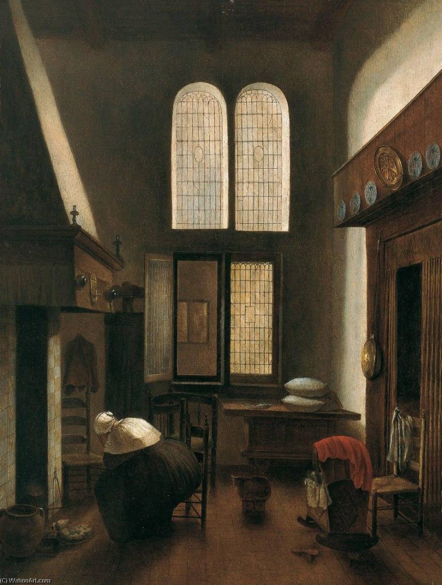 Wikioo.org - The Encyclopedia of Fine Arts - Painting, Artwork by Jacobus Vrel - Interior Scene (Woman Seated by a Hearth)