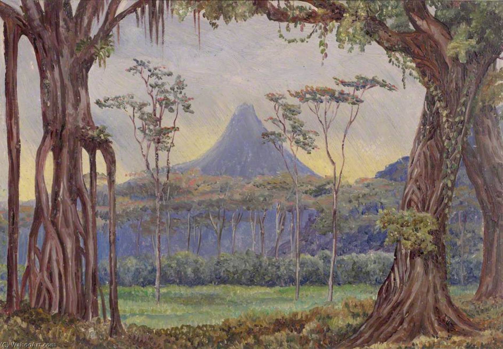 Wikioo.org - The Encyclopedia of Fine Arts - Painting, Artwork by Marianne North - Krakatau Volcano, Ngantang, Java