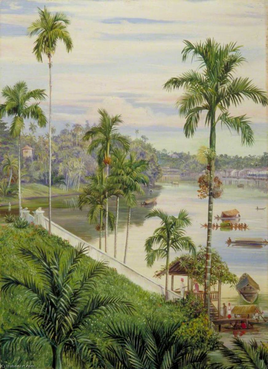 WikiOO.org - Encyclopedia of Fine Arts - Schilderen, Artwork Marianne North - View down the River at Sarawak, Borneo