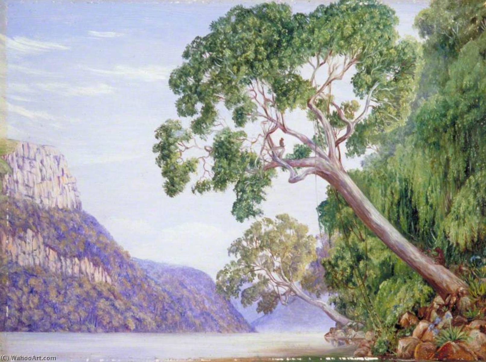 WikiOO.org - Encyclopedia of Fine Arts - Malba, Artwork Marianne North - Kaffir Plumtrees Overhanging St John's River, Kaffraria