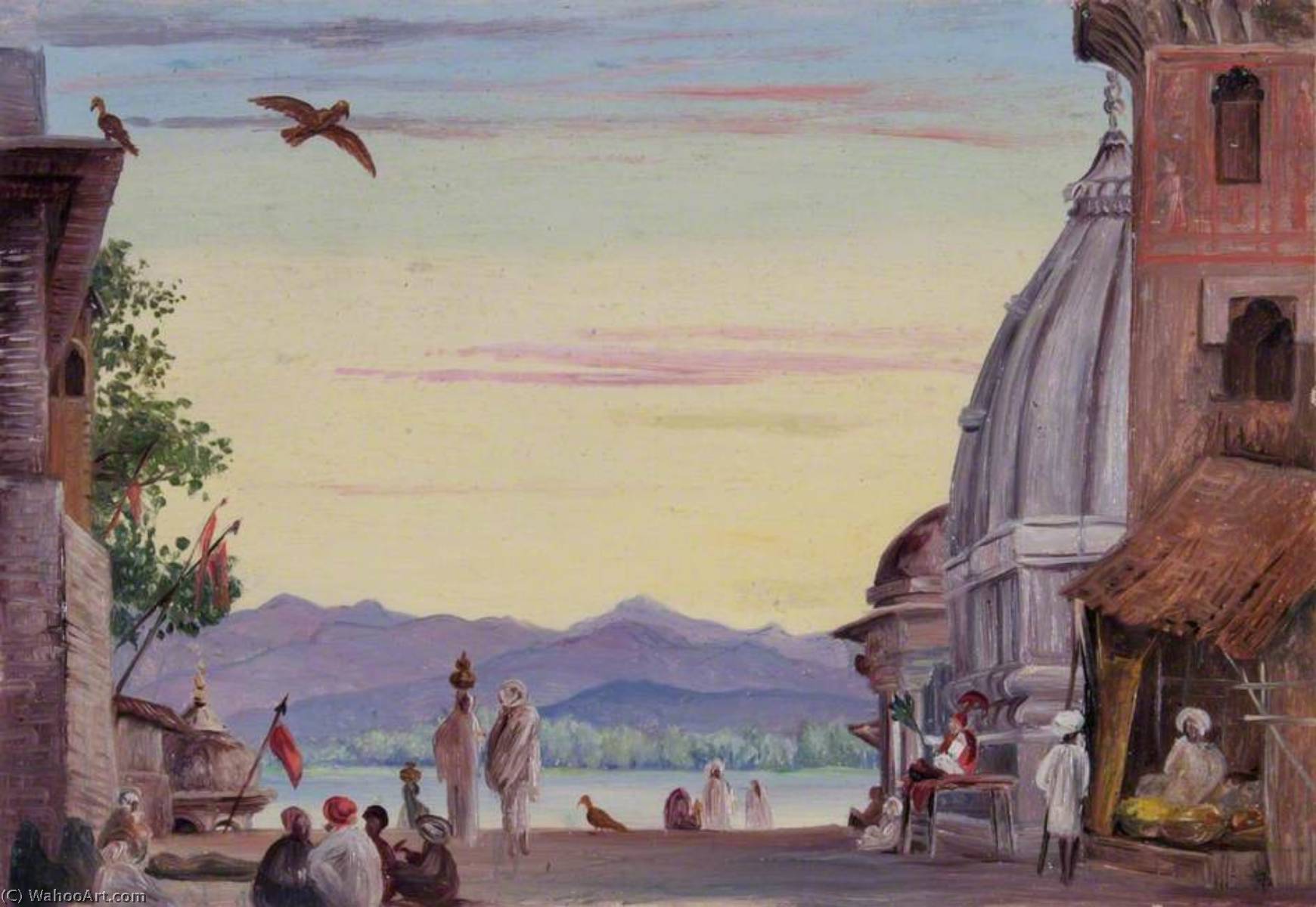 WikiOO.org - Encyclopedia of Fine Arts - Maľba, Artwork Marianne North - Top of the Holy Steps, Hurdwar, India
