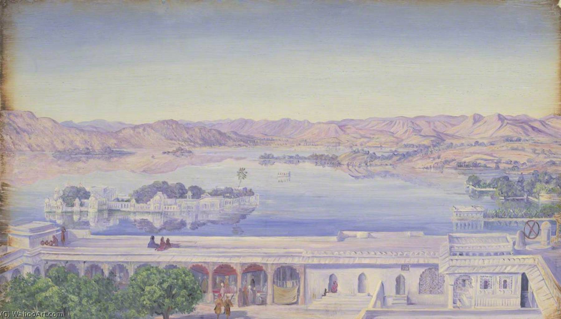 Wikioo.org - The Encyclopedia of Fine Arts - Painting, Artwork by Marianne North - Jagniwas from the Palace, Udaipur. 'Janr. 1879'