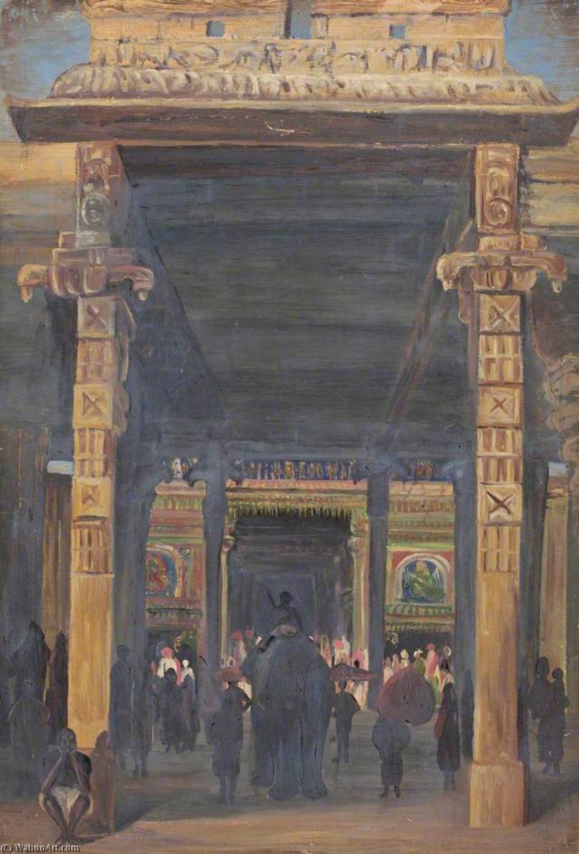 Wikioo.org – L'Enciclopedia delle Belle Arti - Pittura, Opere di Marianne North - Cancello Principale nel Tempiale , Madura