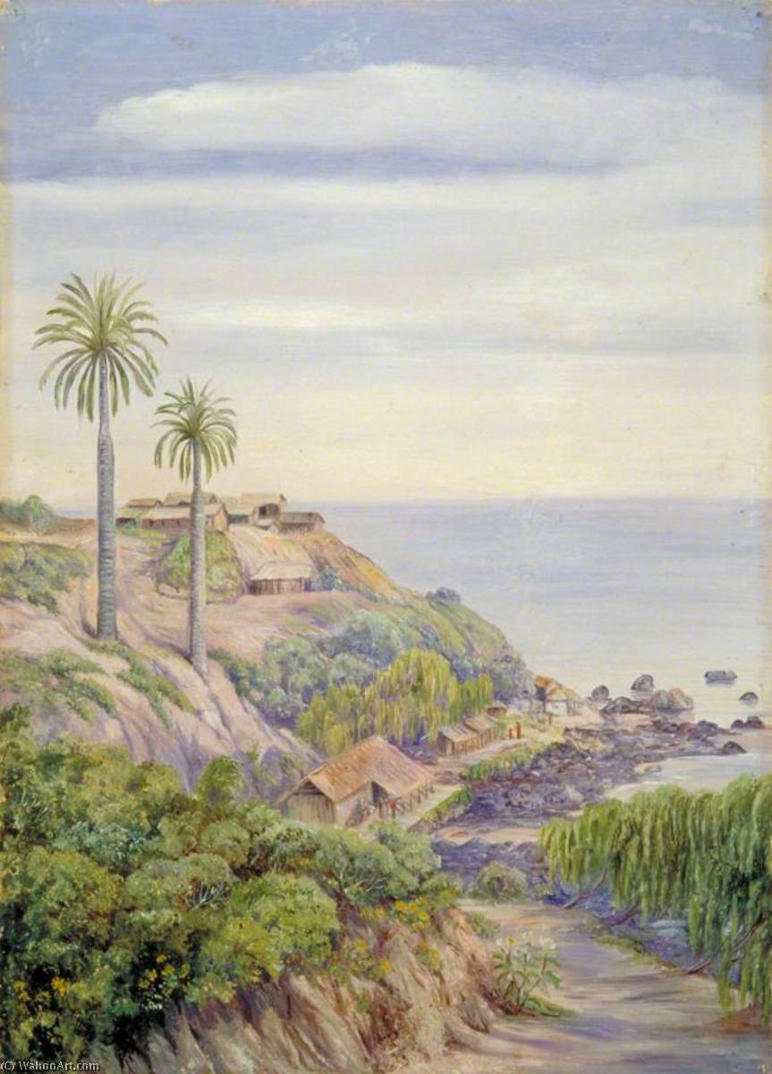 WikiOO.org - Güzel Sanatlar Ansiklopedisi - Resim, Resimler Marianne North - View of Concon, Chili, with Its Two Palms