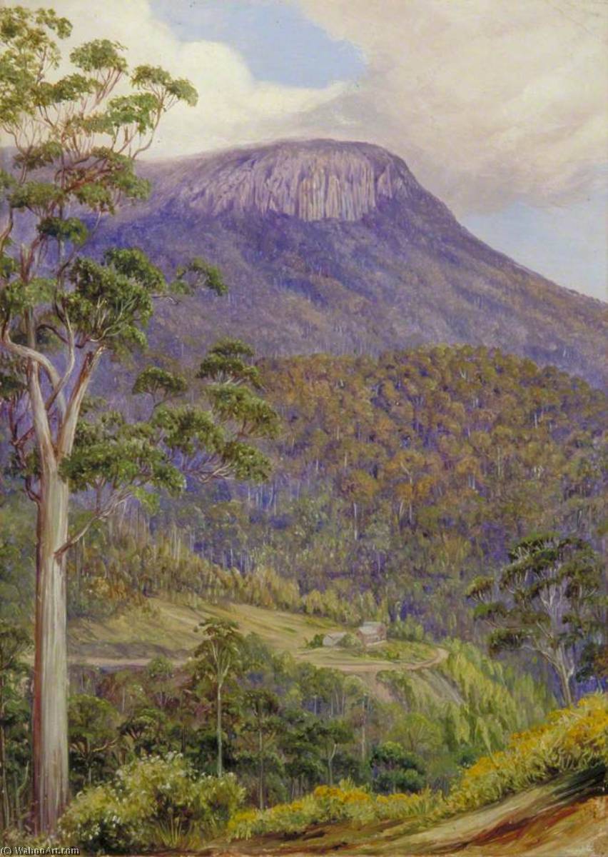 WikiOO.org - Енциклопедия за изящни изкуства - Живопис, Произведения на изкуството Marianne North - View of the 'Organ Pipes', Mount Wellington, Tasmania
