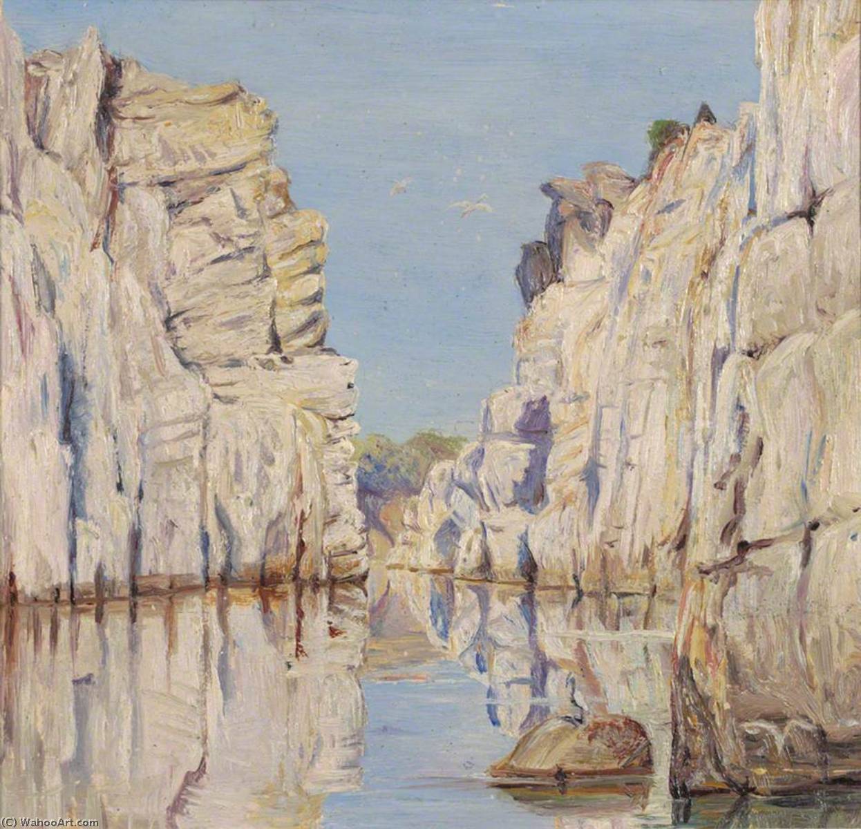 WikiOO.org - Encyclopedia of Fine Arts - Maleri, Artwork Marianne North - Marble Rocks, Jabalpur, Madhya Pradesh, India