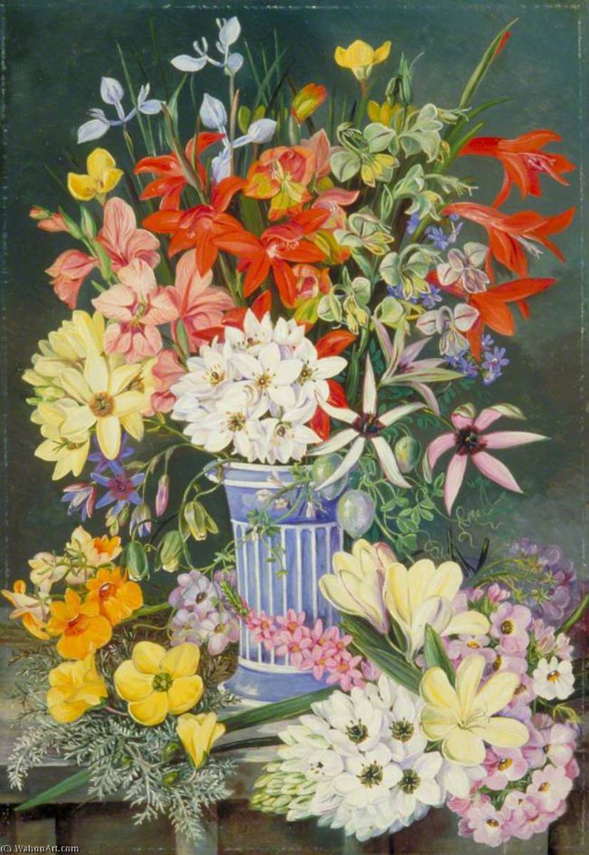 Wikioo.org - The Encyclopedia of Fine Arts - Painting, Artwork by Marianne North - Old Dutch Vase and South African Flowers