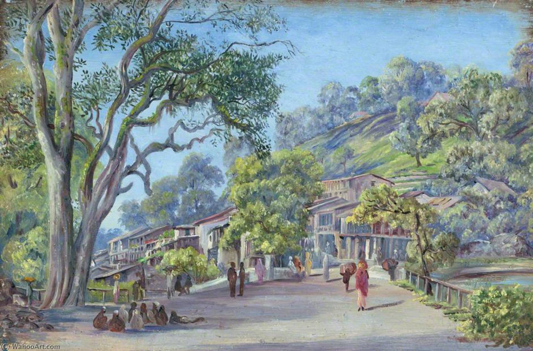 Wikioo.org - The Encyclopedia of Fine Arts - Painting, Artwork by Marianne North - The Bridge and Bazaar, Nynee Tal