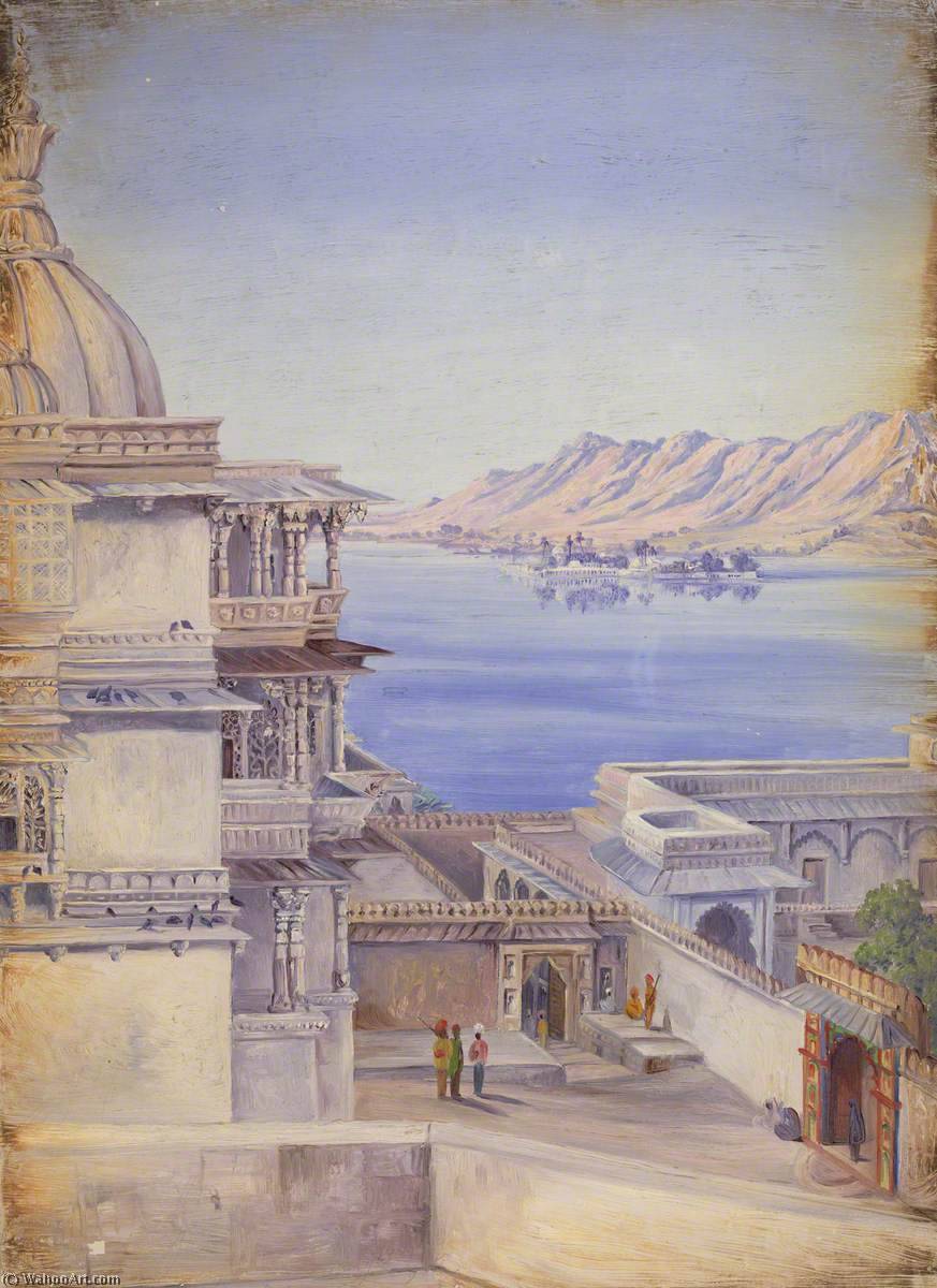 WikiOO.org - Εγκυκλοπαίδεια Καλών Τεχνών - Ζωγραφική, έργα τέχνης Marianne North - Pichola Lake and Island of Jagmandir, Udaipur. 'Decr. 1878'