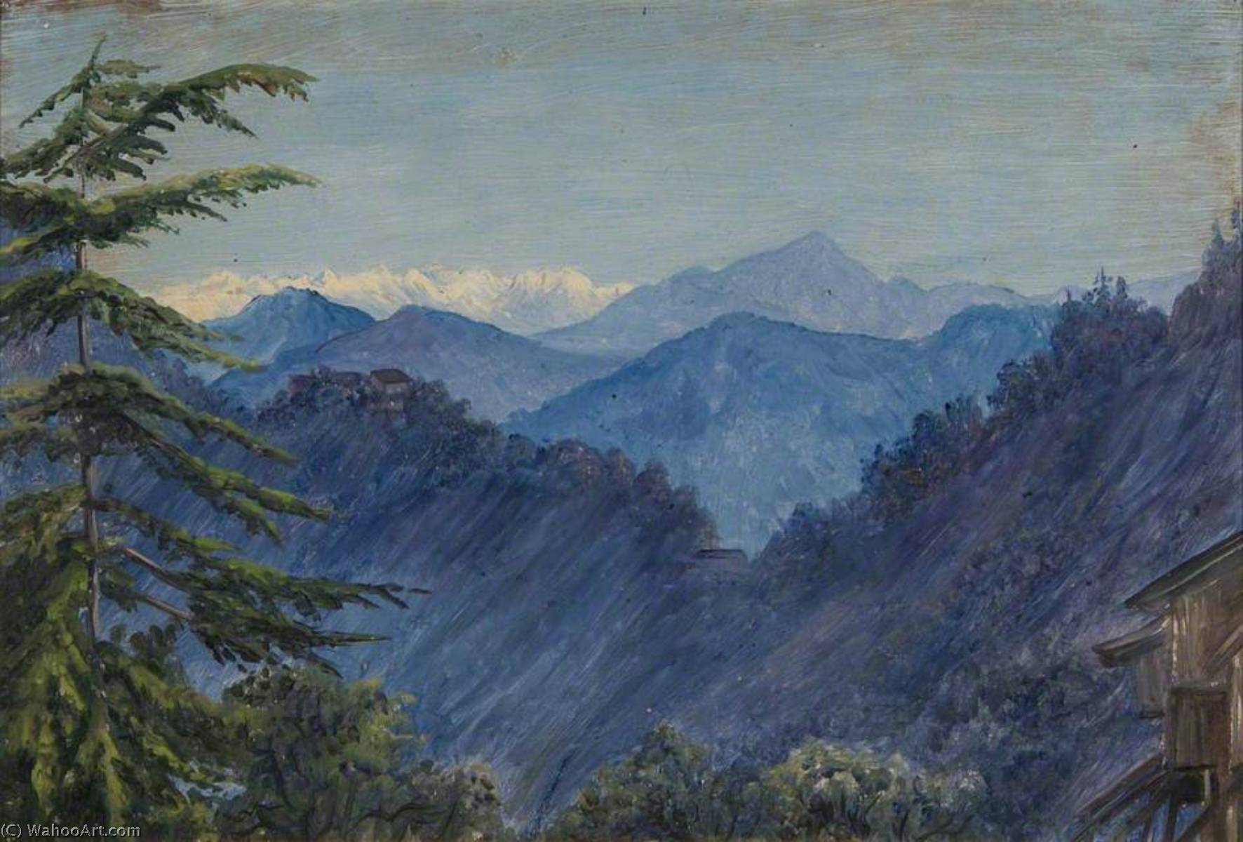 WikiOO.org - دایره المعارف هنرهای زیبا - نقاشی، آثار هنری Marianne North - Mountains from Simla, India