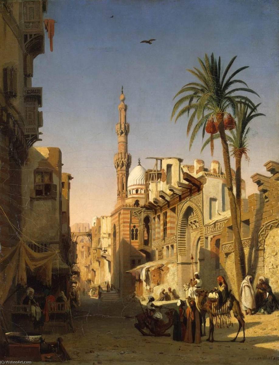 Wikioo.org - The Encyclopedia of Fine Arts - Painting, Artwork by Georges Antoine Prosper Marilhat - Ezbekiyah Street in Cairo