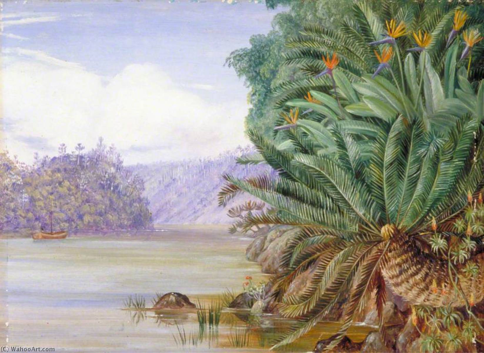 Wikioo.org - สารานุกรมวิจิตรศิลป์ - จิตรกรรม Marianne North - A View on the Knowie River, South Africa