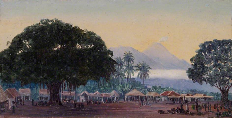 WikiOO.org – 美術百科全書 - 繪畫，作品 Marianne North - Smeeroc 从 市场 的 Turnpang , Java的