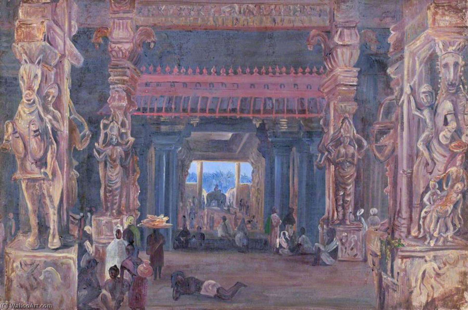 Wikioo.org - The Encyclopedia of Fine Arts - Painting, Artwork by Marianne North - Entrance to the Mandapan, Madura