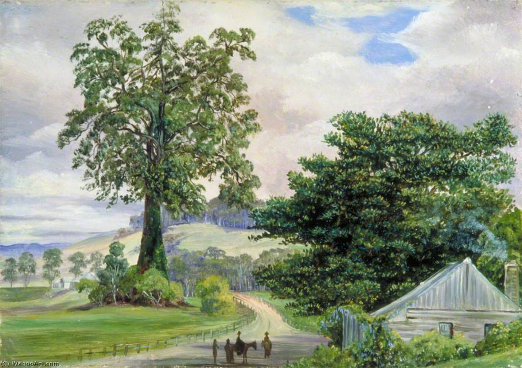 Wikioo.org - The Encyclopedia of Fine Arts - Painting, Artwork by Marianne North - Fig Tree Village and Its Big Godfather, Illawarra