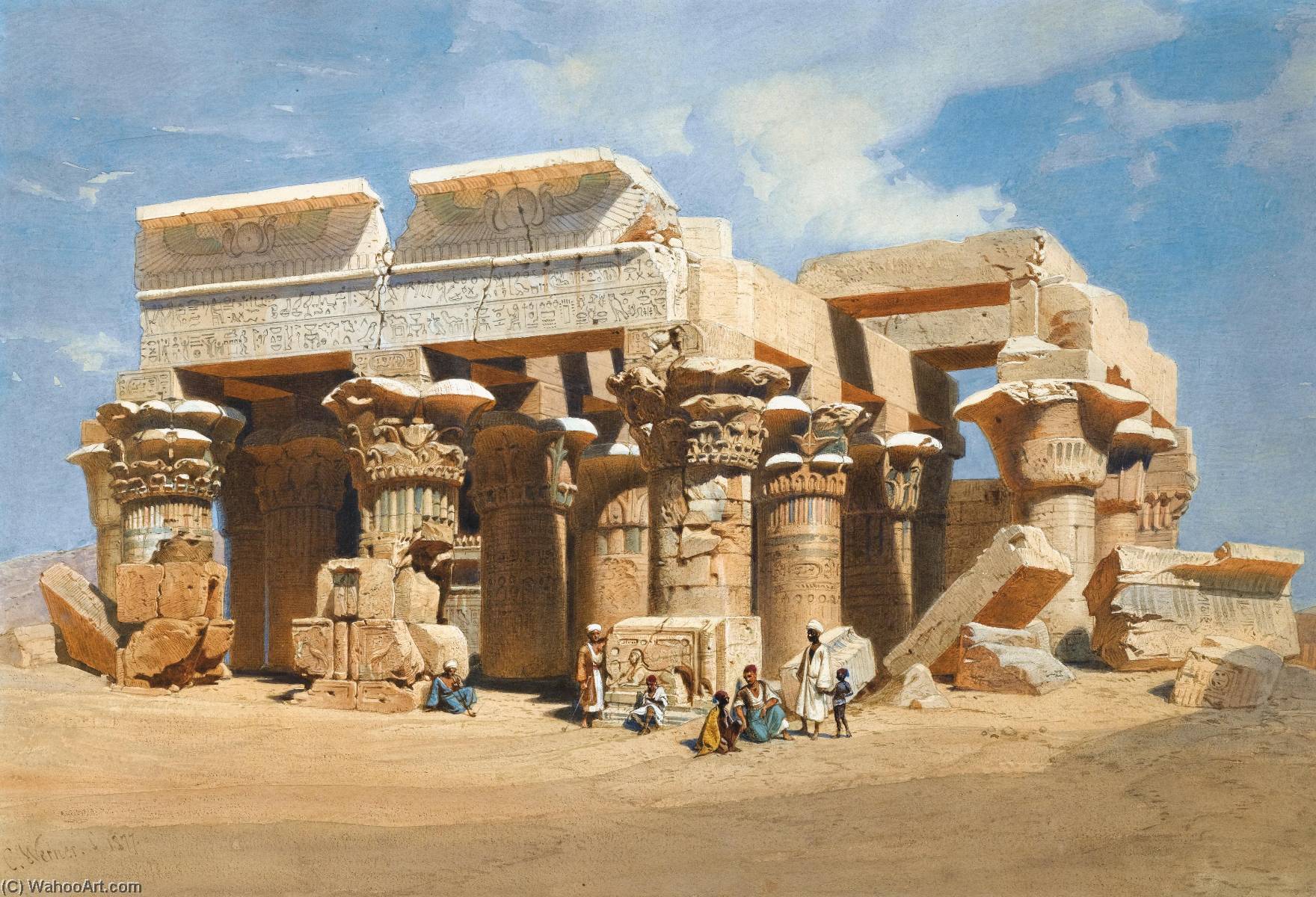 Wikioo.org - The Encyclopedia of Fine Arts - Painting, Artwork by Carl (Friedrich Heinrich) Werner - The Temple of Kom Ombo, Egypt