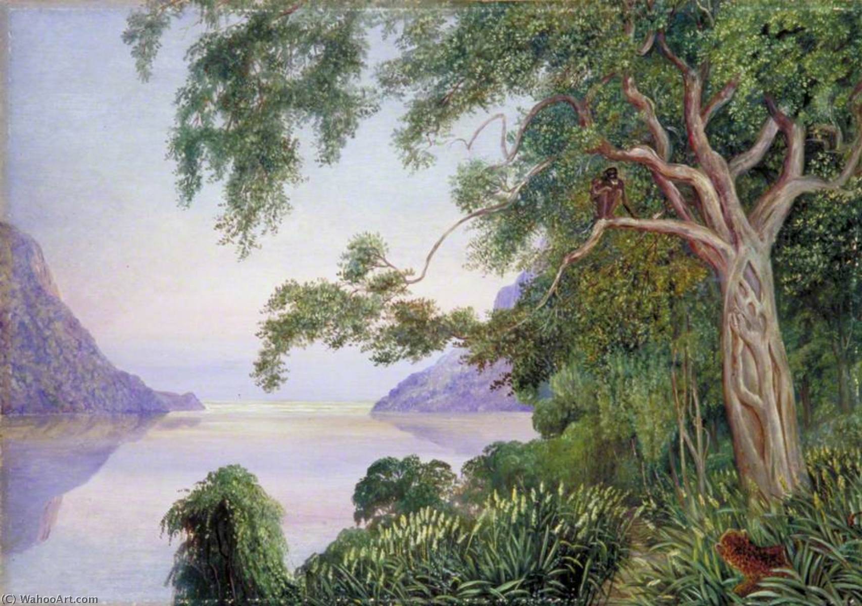 Wikioo.org - The Encyclopedia of Fine Arts - Painting, Artwork by Marianne North - Mouth of the St John's River, Kaffraria, and Aboriginal Inhabitants