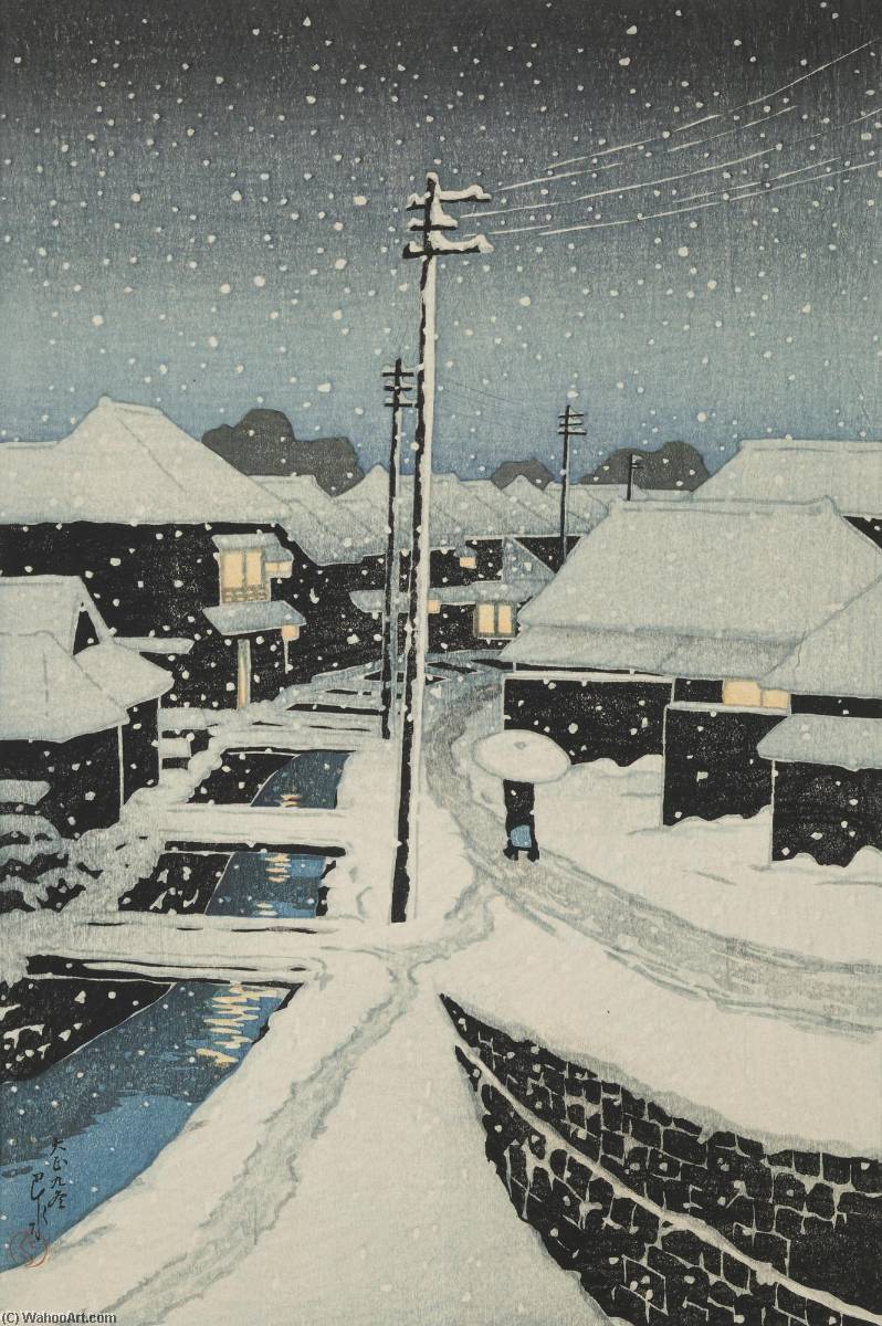 WikiOO.org - אנציקלופדיה לאמנויות יפות - ציור, יצירות אמנות Hasui Kawase - English Evening Snow at Terashima Village (Yuki ni Kururu, Terashima mura), from the series Twelve Subjects of Kyoto