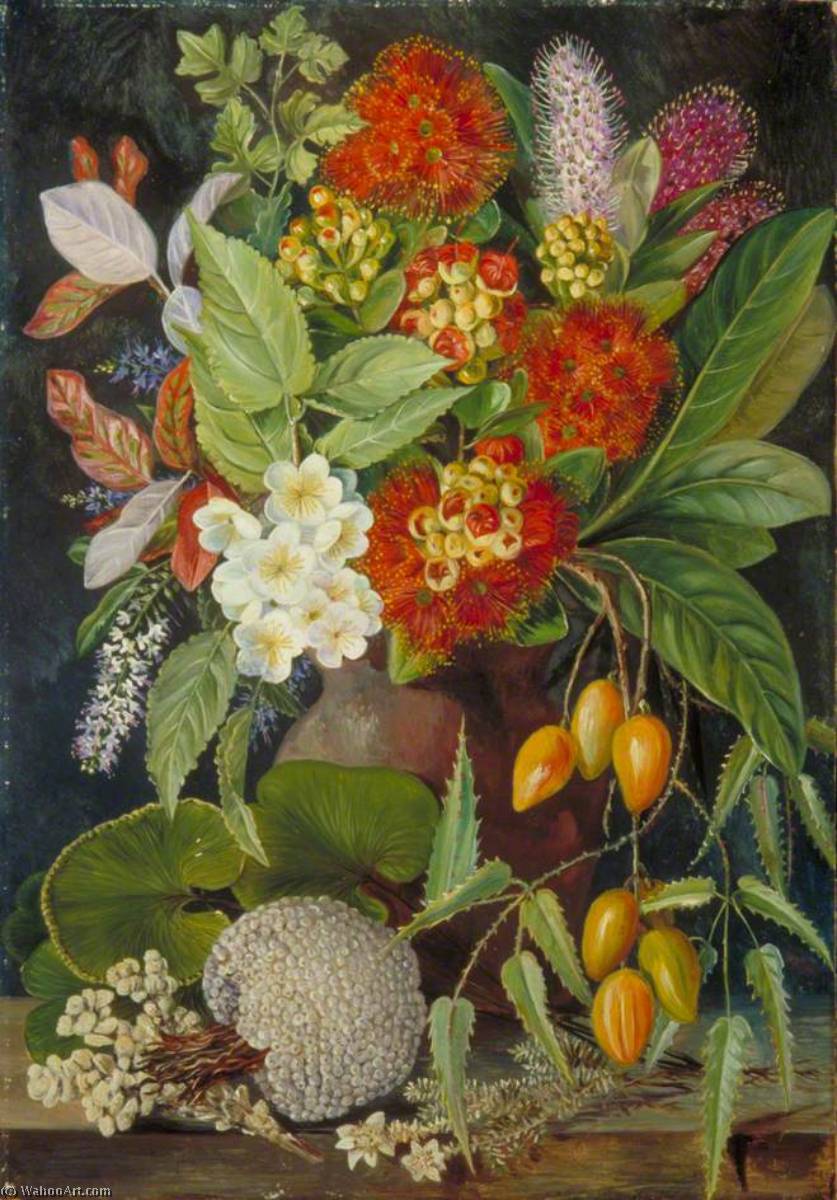 Wikioo.org - The Encyclopedia of Fine Arts - Painting, Artwork by Marianne North - New Zealand Flowers and Fruit