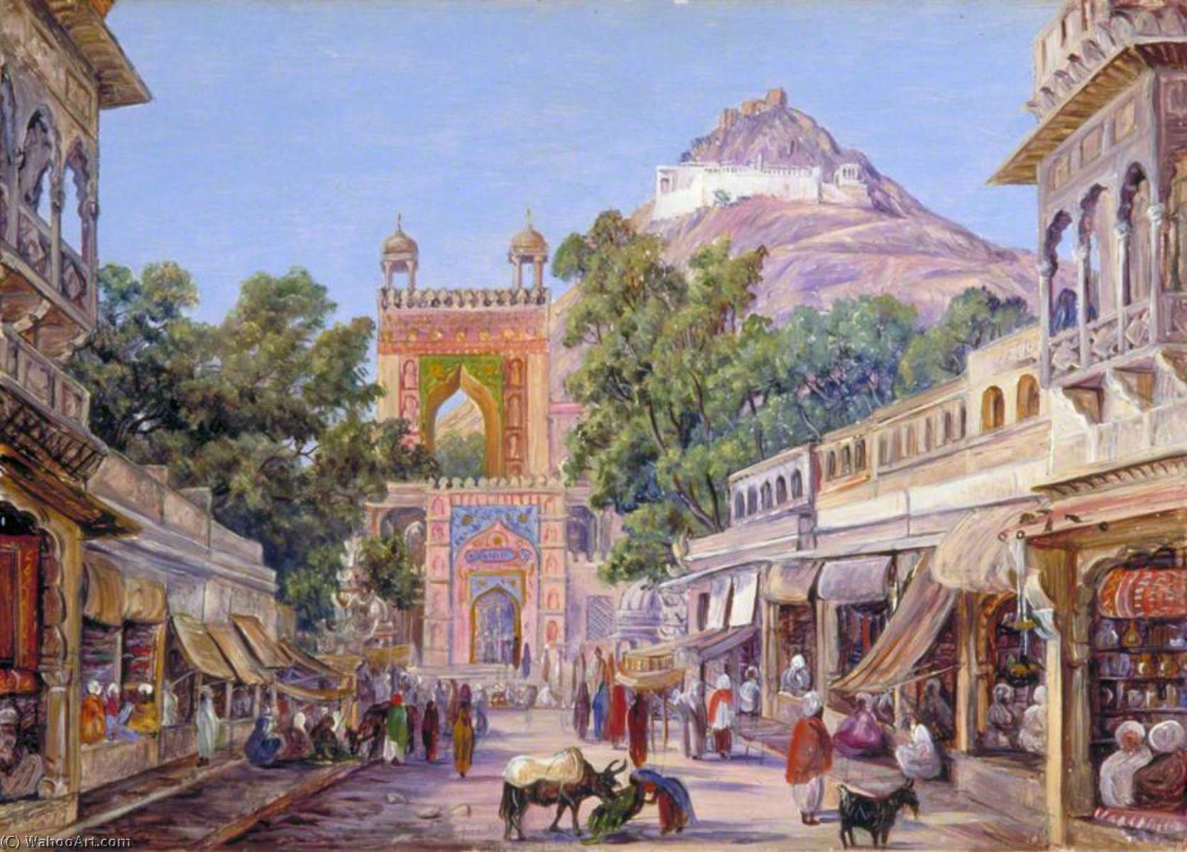 Wikioo.org - The Encyclopedia of Fine Arts - Painting, Artwork by Marianne North - Street in Ajmere and Gate of the Daghar Mosque
