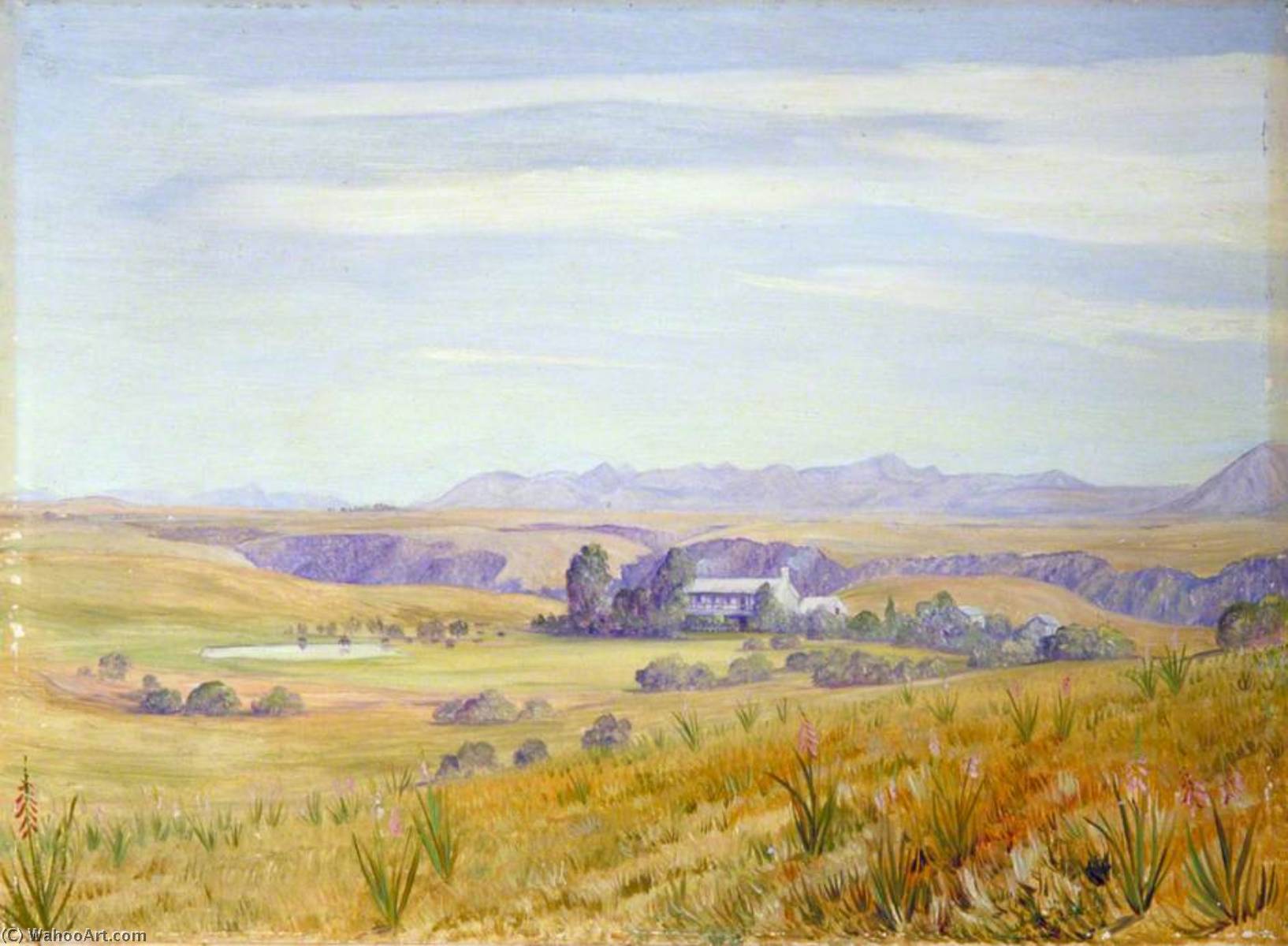 Wikioo.org - The Encyclopedia of Fine Arts - Painting, Artwork by Marianne North - View of Cadle's Hotel and the Kloof Beyond near Grahamstown