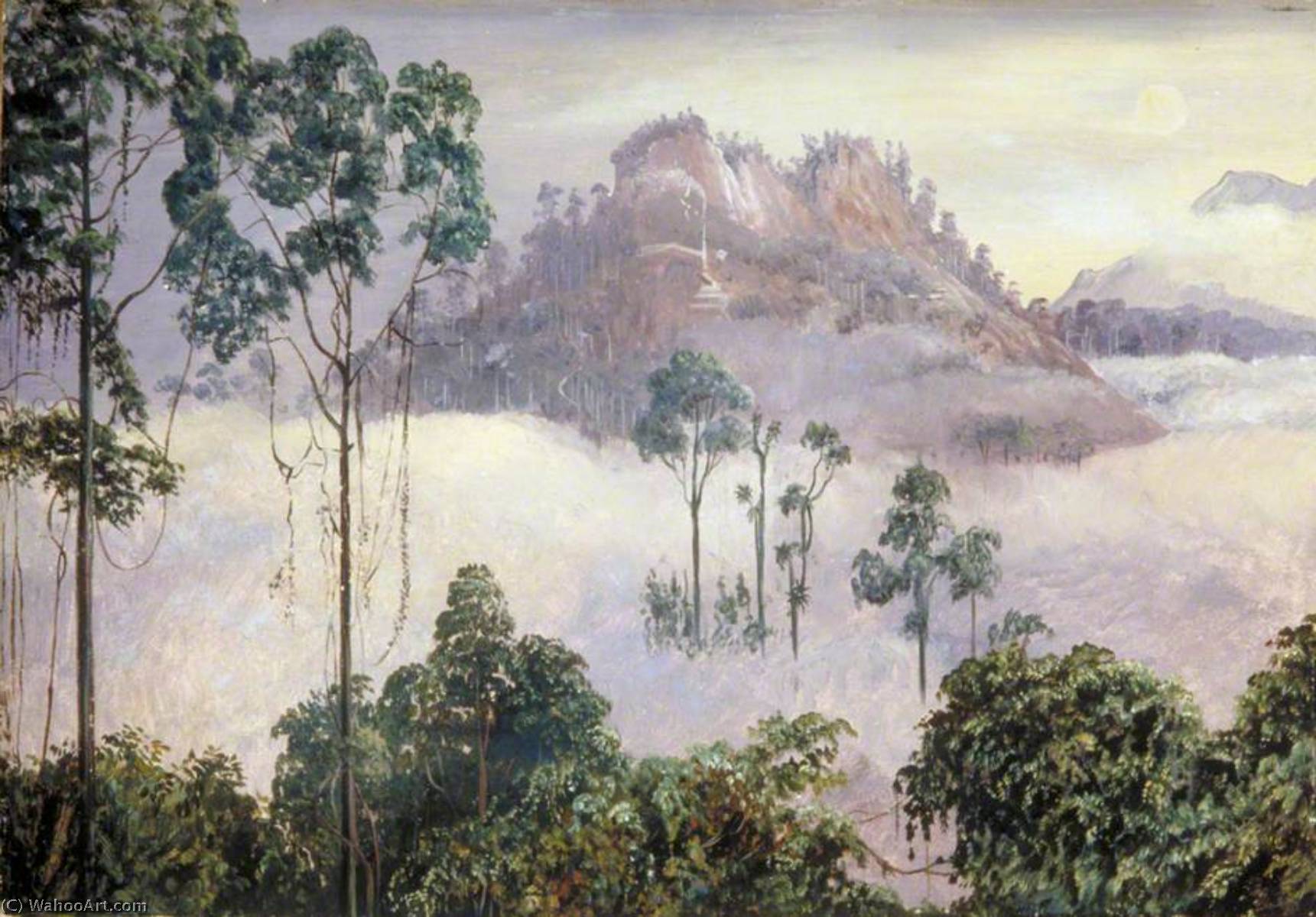 Wikioo.org - สารานุกรมวิจิตรศิลป์ - จิตรกรรม Marianne North - The Quicksilver Mountain of Tegora, Sarawak, Borneo, by Moonlight