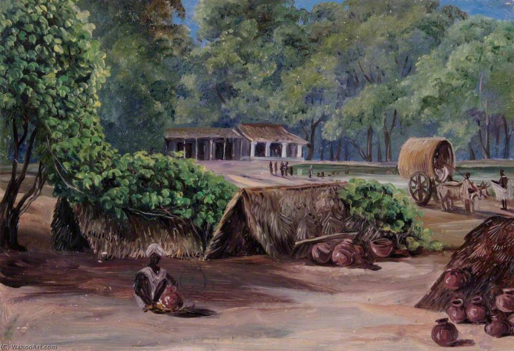 WikiOO.org - Encyclopedia of Fine Arts - Lukisan, Artwork Marianne North - Native Huts near Tanpori, India