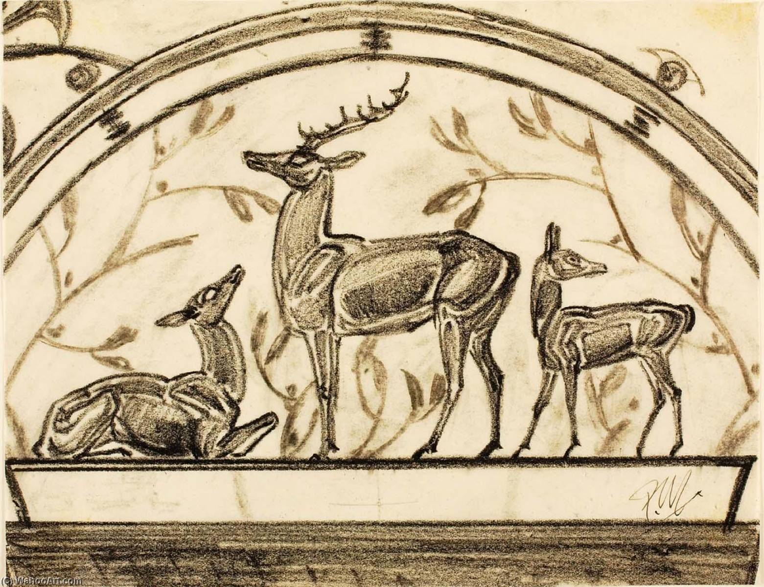 WikiOO.org - Encyclopedia of Fine Arts - Målning, konstverk Paul Manship - (Study for the Paul J. Rainey Memorial Gateway, New York Zoological Park) (Family of Deer)