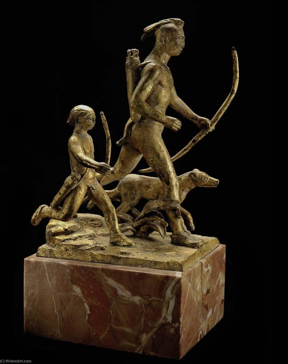 WikiOO.org - Encyclopedia of Fine Arts - Lukisan, Artwork Paul Manship - Indian, Boy and Dog, Hunters