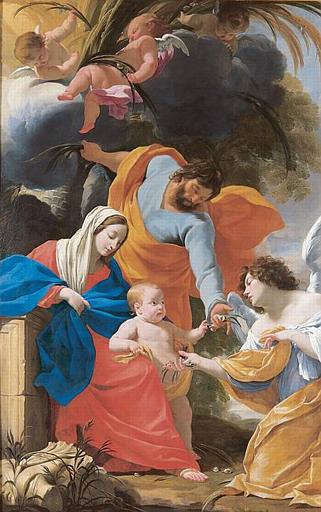 WikiOO.org - Encyclopedia of Fine Arts - Maleri, Artwork Simon Vouet - Le Repos de la Sainte Famille (Le Miracle des dattes) Le repos en Egypte (Ancien titre)