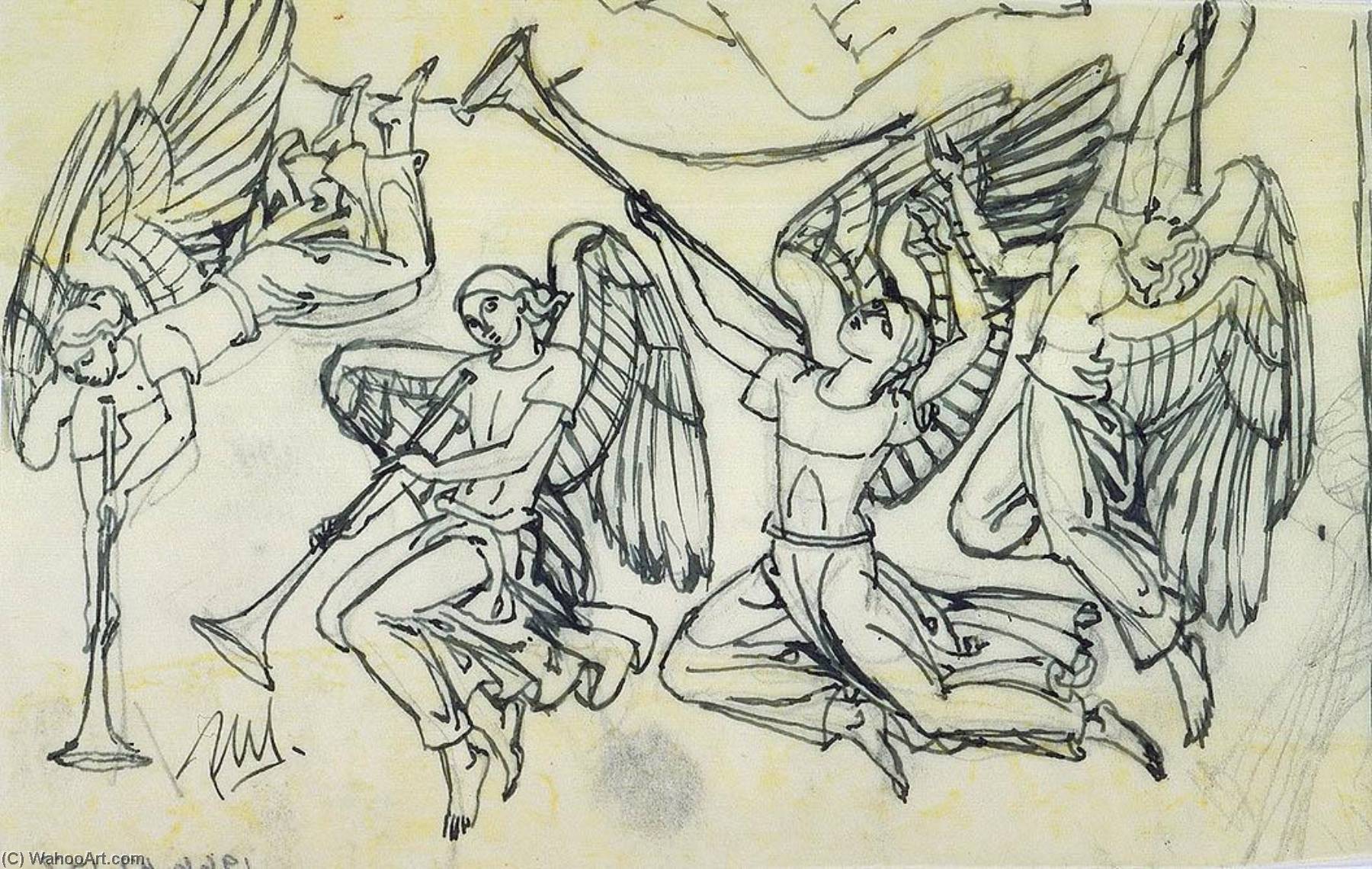 Wikioo.org - The Encyclopedia of Fine Arts - Painting, Artwork by Paul Manship - Four Angels (sketch for Altar Triptych, American Military Cemetery, Anzio, Italy)