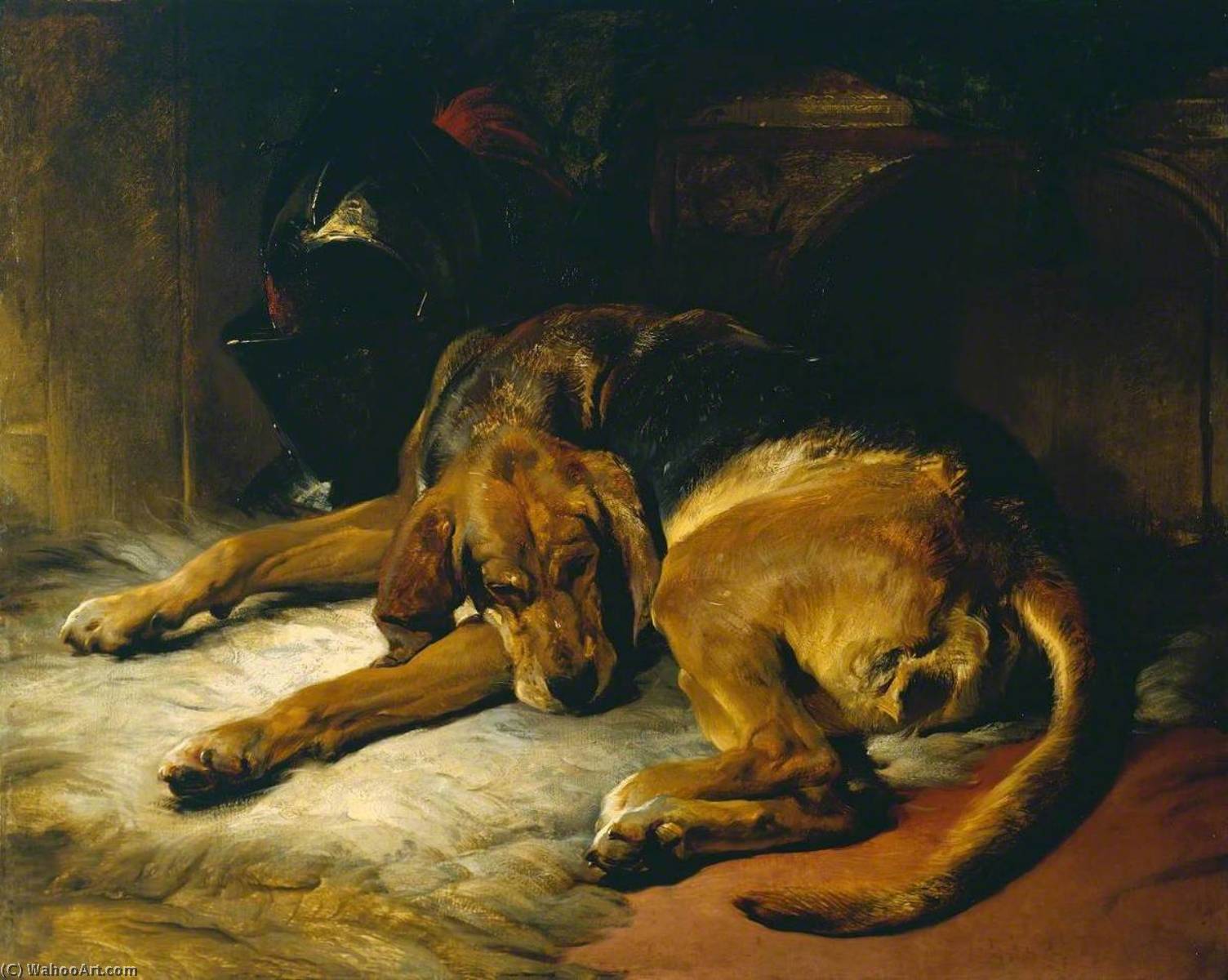 Wikioo.org - Bách khoa toàn thư về mỹ thuật - Vẽ tranh, Tác phẩm nghệ thuật Edwin Henry Landseer - Sleeping Bloodhound