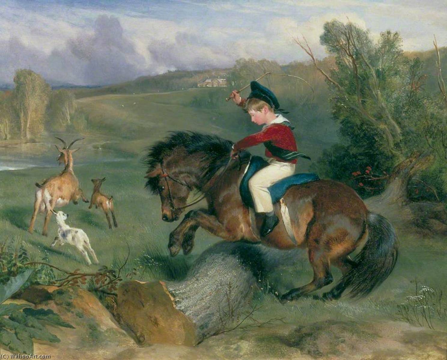 Wikioo.org - The Encyclopedia of Fine Arts - Painting, Artwork by Edwin Henry Landseer - The First Leap, Lord Alexander Russell on His Pony 'Emerald'