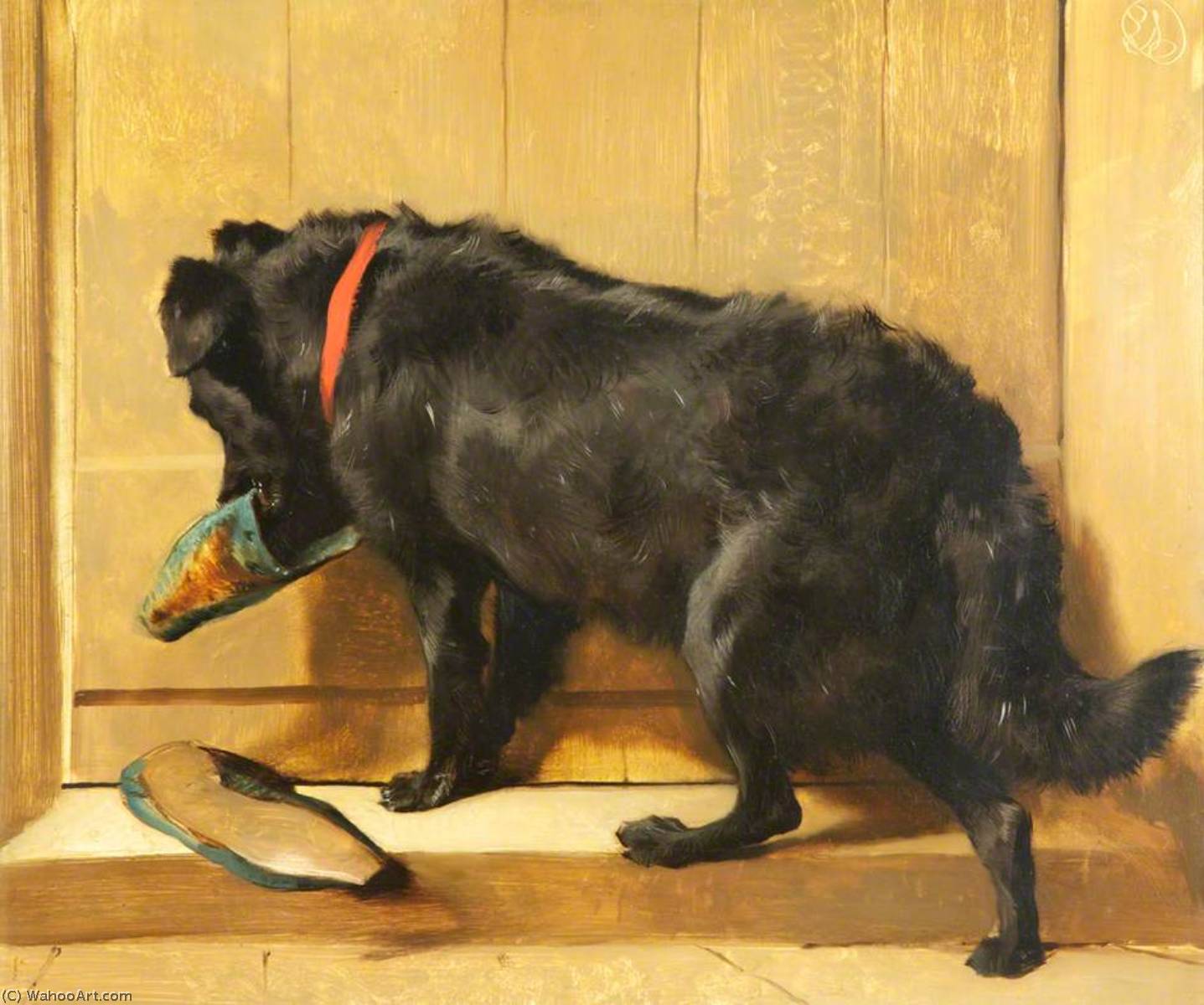 Wikioo.org - The Encyclopedia of Fine Arts - Painting, Artwork by Edwin Henry Landseer - A Dog with a Slipper