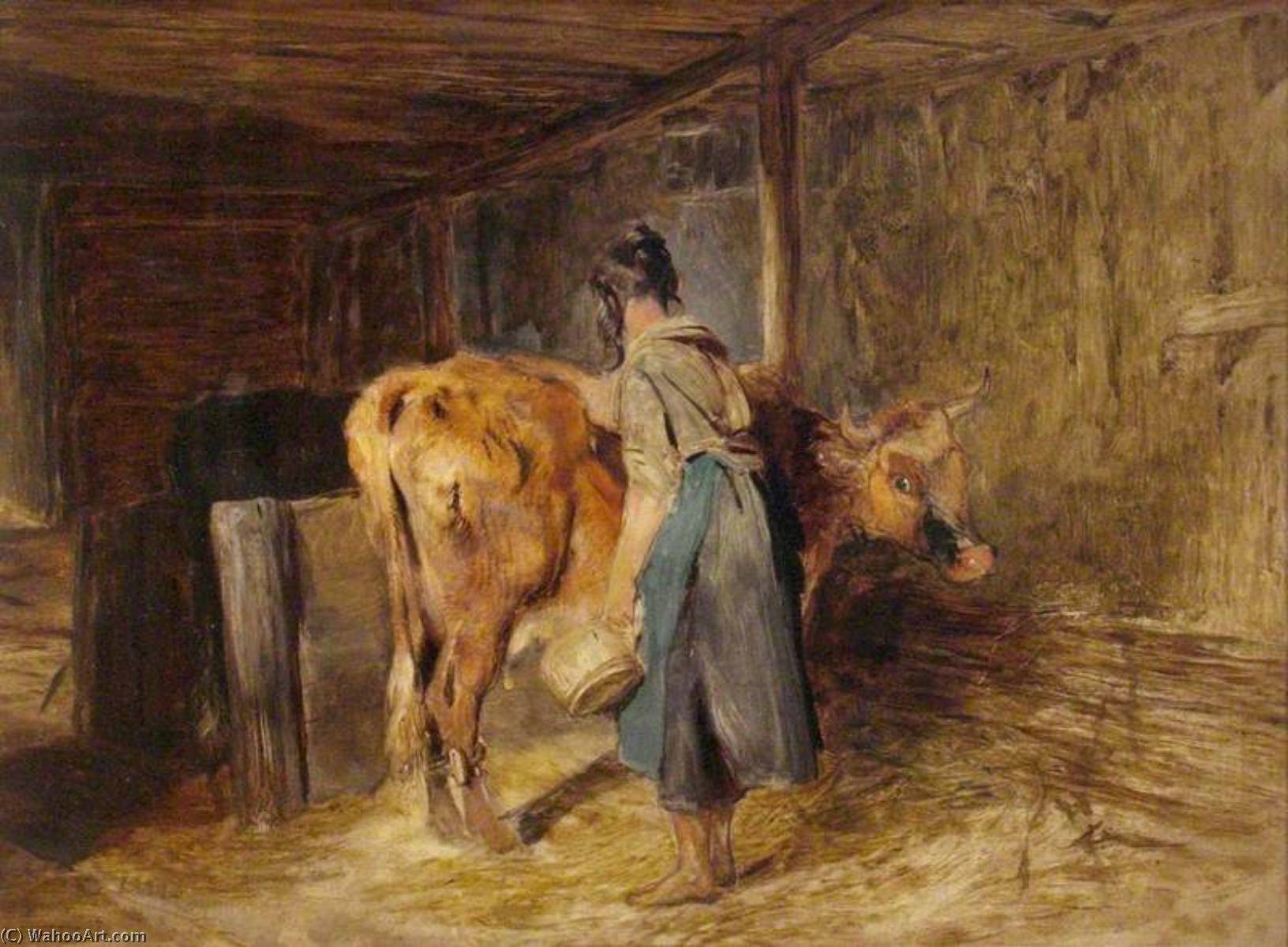 Wikioo.org - The Encyclopedia of Fine Arts - Painting, Artwork by Edwin Henry Landseer - Interior of a Highland Byre
