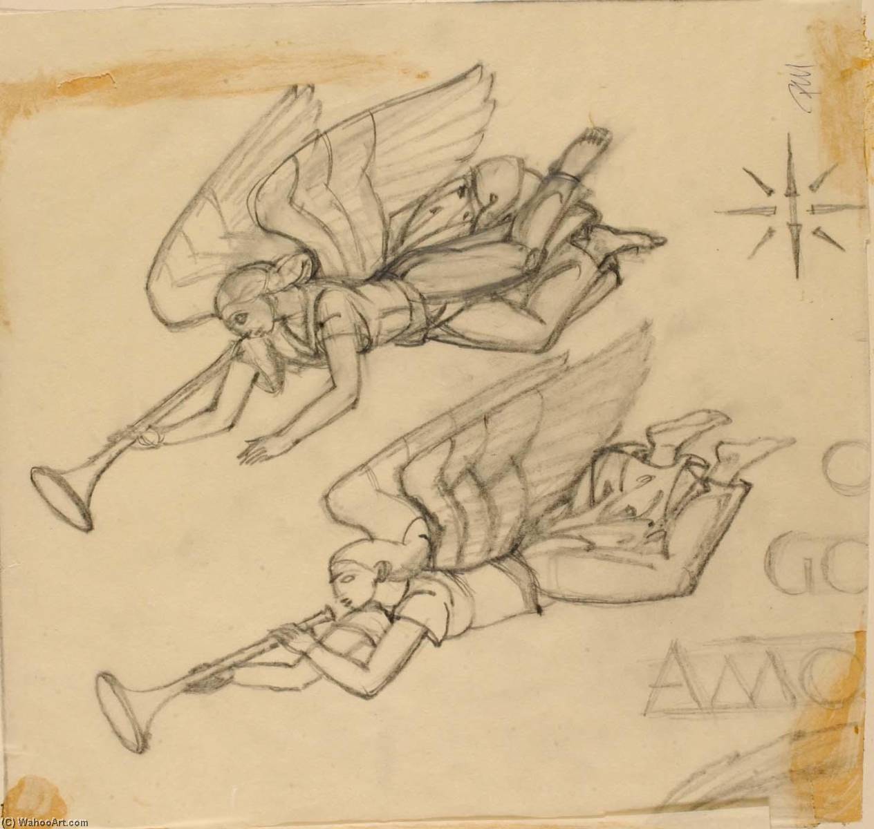 Wikioo.org - The Encyclopedia of Fine Arts - Painting, Artwork by Paul Manship - Angels, Sketch for Anzio