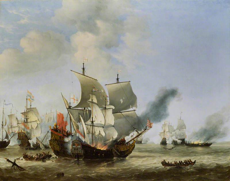 Wikioo.org - The Encyclopedia of Fine Arts - Painting, Artwork by Willem Van De Velde The Elder - The Burning of the 'Andrew' at the Battle of Scheveningen