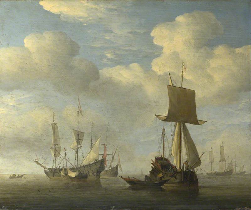 Wikoo.org - موسوعة الفنون الجميلة - اللوحة، العمل الفني Willem Van De Velde The Elder - An English Vessel and Dutch Ships Becalmed