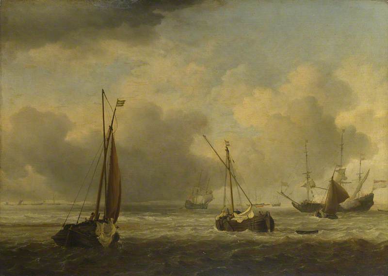 WikiOO.org - Encyclopedia of Fine Arts - Lukisan, Artwork Willem Van De Velde The Elder - Dutch Ships and Small Vessels Offshore in a Breeze
