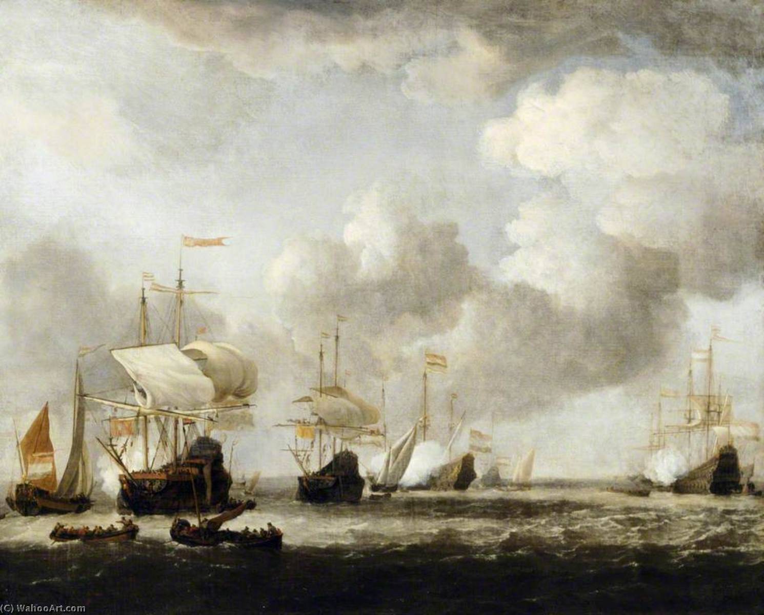 Wikioo.org - The Encyclopedia of Fine Arts - Painting, Artwork by Willem Van De Velde The Elder - A Dutch Fleet Coming to Anchor in a Breeze