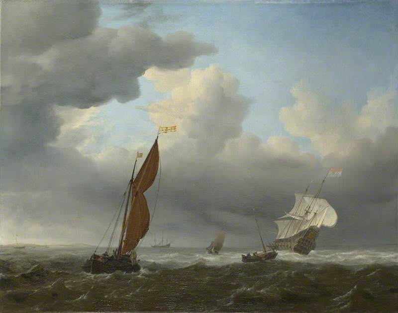 Wikoo.org - موسوعة الفنون الجميلة - اللوحة، العمل الفني Willem Van De Velde The Elder - A Dutch Ship and Other Small Vessels in a Strong Breeze