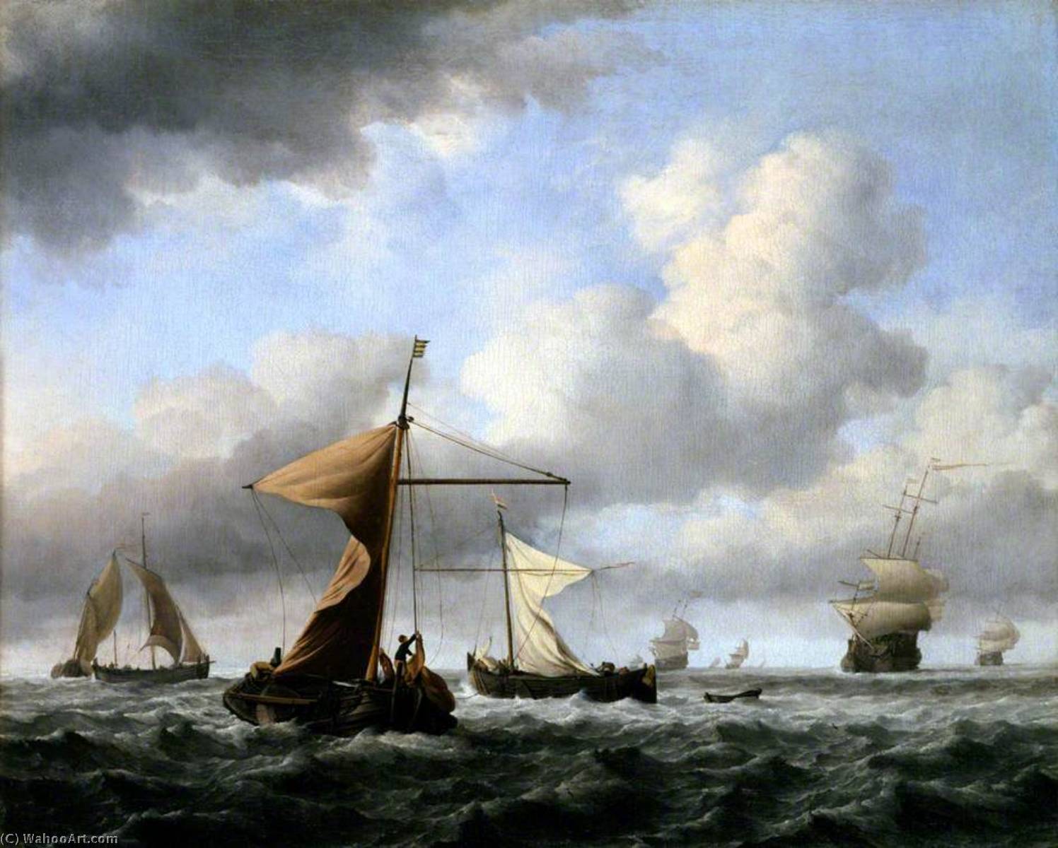 Wikioo.org - The Encyclopedia of Fine Arts - Painting, Artwork by Willem Van De Velde The Elder - A Brisk Breeze