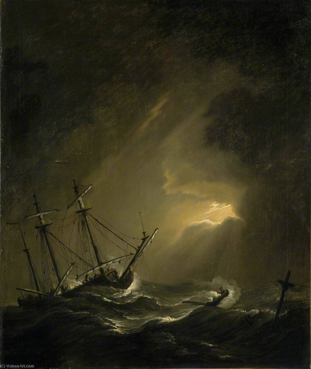 Wikoo.org - موسوعة الفنون الجميلة - اللوحة، العمل الفني Willem Van De Velde The Elder - A Small Dutch Ship Riding out a Storm