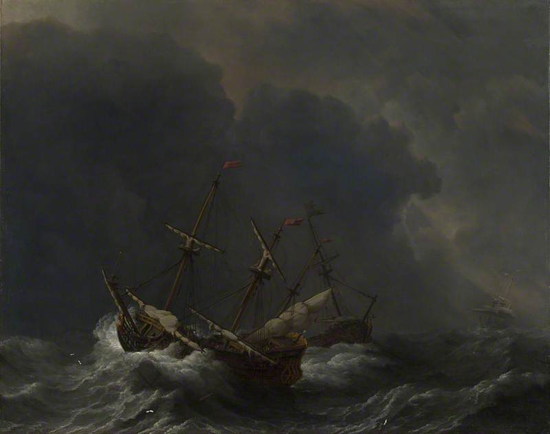 Wikioo.org - สารานุกรมวิจิตรศิลป์ - จิตรกรรม Willem Van De Velde The Elder - Three Ships in a Gale