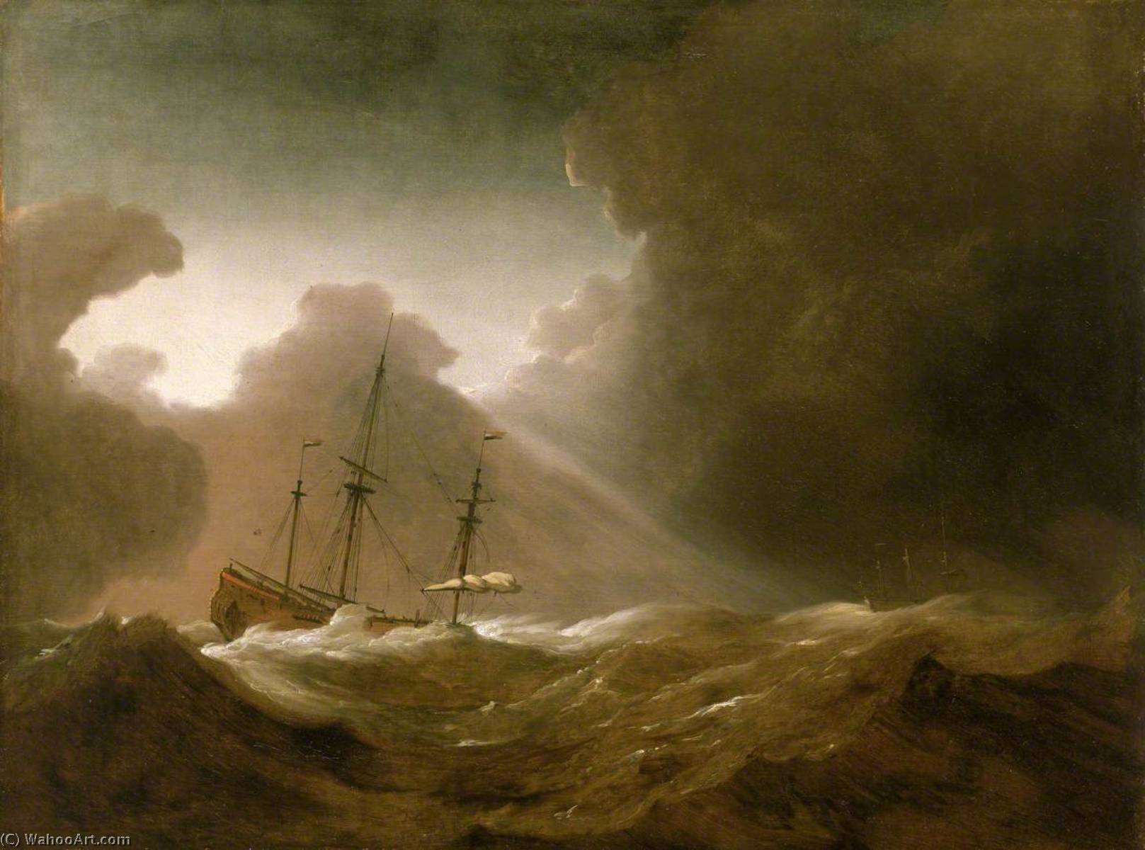 Wikioo.org - The Encyclopedia of Fine Arts - Painting, Artwork by Willem Van De Velde The Elder - A Dutch Ship Scudding Before a Storm