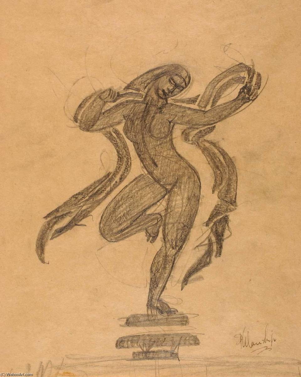 Wikioo.org - The Encyclopedia of Fine Arts - Painting, Artwork by Paul Manship - (Dancing Female Nude with Flying Drapery)