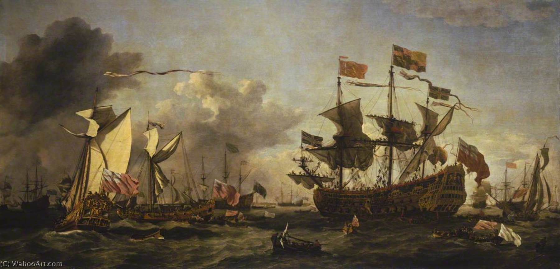 Wikioo.org - The Encyclopedia of Fine Arts - Painting, Artwork by Willem Van De Velde The Elder - A Royal Visit to the Fleet in the Thames Estuary, 1672