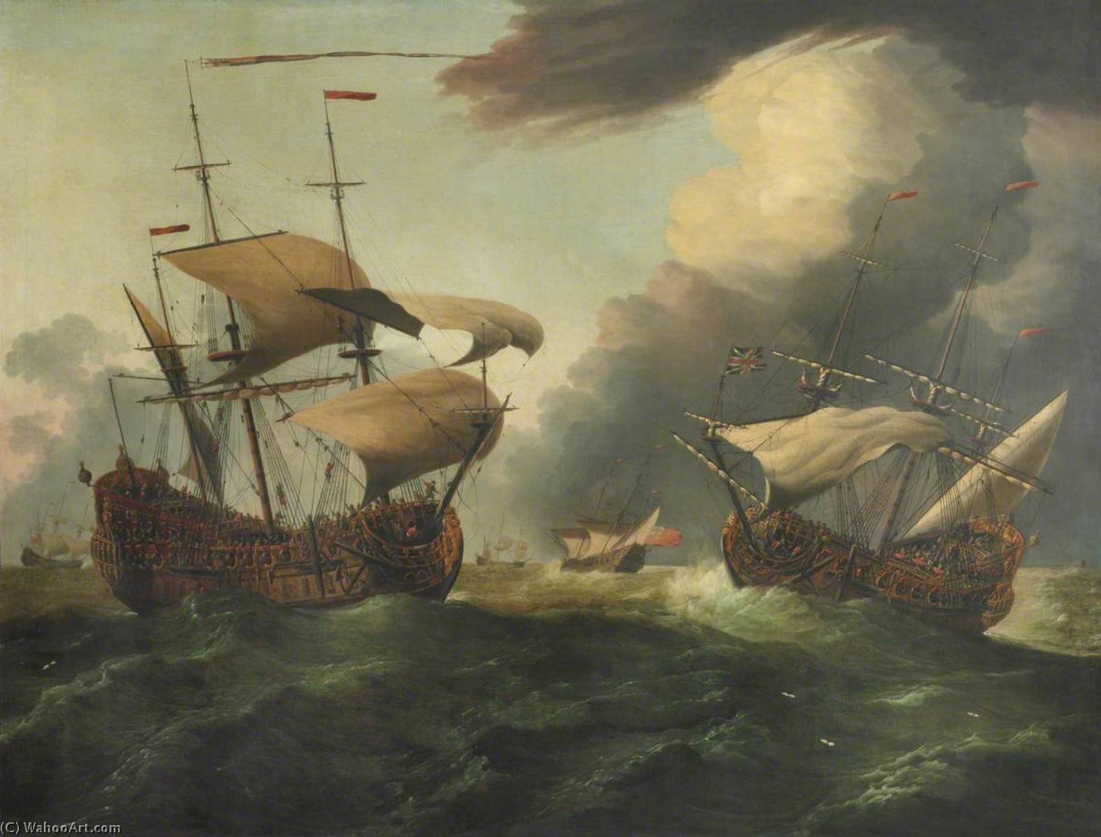 WikiOO.org - Encyclopedia of Fine Arts - Maalaus, taideteos Willem Van De Velde The Elder - Two English Third Rates at Sea in a Gale