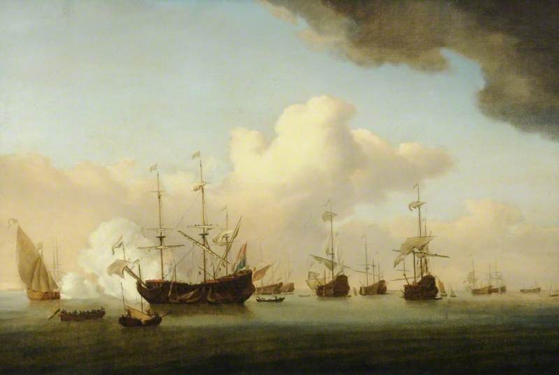 Wikioo.org - Bách khoa toàn thư về mỹ thuật - Vẽ tranh, Tác phẩm nghệ thuật Willem Van De Velde The Elder - The Four Days Battle, 1666