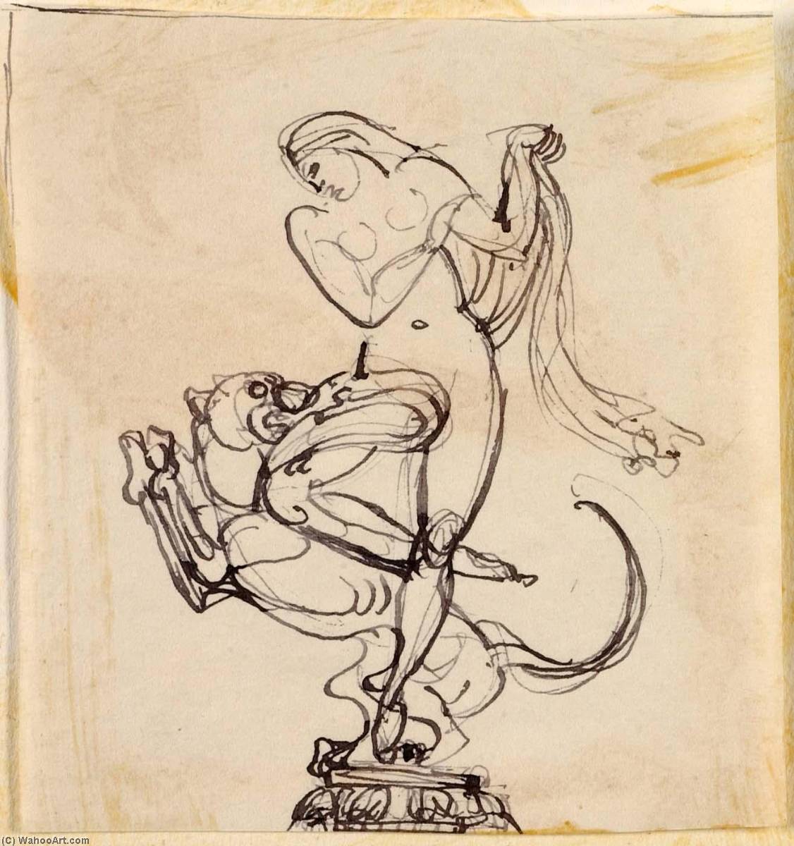 WikiOO.org - Encyclopedia of Fine Arts - Lukisan, Artwork Paul Manship - (Female Nude with Wildcat)